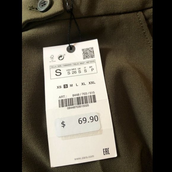 ZARA WOMEN NEW HIGH-WAISTED PANTS Olive Green Khaki Wide LEG 8448/703 S L - Picture 5 of 7